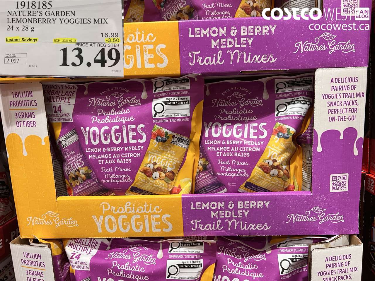 1918185 NATURE'S GARDEN LEMONBERRY YOGGIES MIX 24 x 28 g ($3.50 INSTANT SAVINGS EXPIRES ON 2026-02-15) $13.49