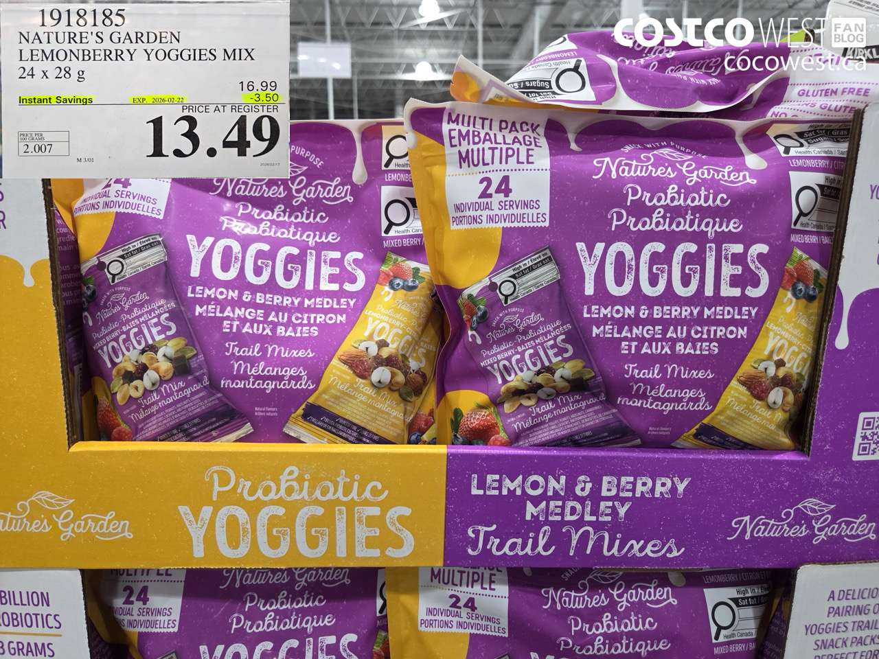 1918185 NATURE'S GARDEN LEMONBERRY YOGGIES MIX 24 x 28 g ($3.50 INSTANT SAVINGS EXPIRES ON 2026-02-22) $13.49