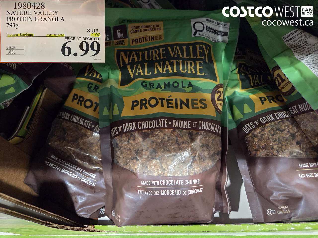 1980428 NATURE VALLEY PROTEIN GRANOLA 793g ($2.00 INSTANT SAVINGS EXPIRES ON 2026-02-15) $6.99