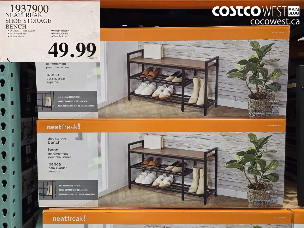 1937900 NEATFREAK SHOE STORAGE BENCH $49.99