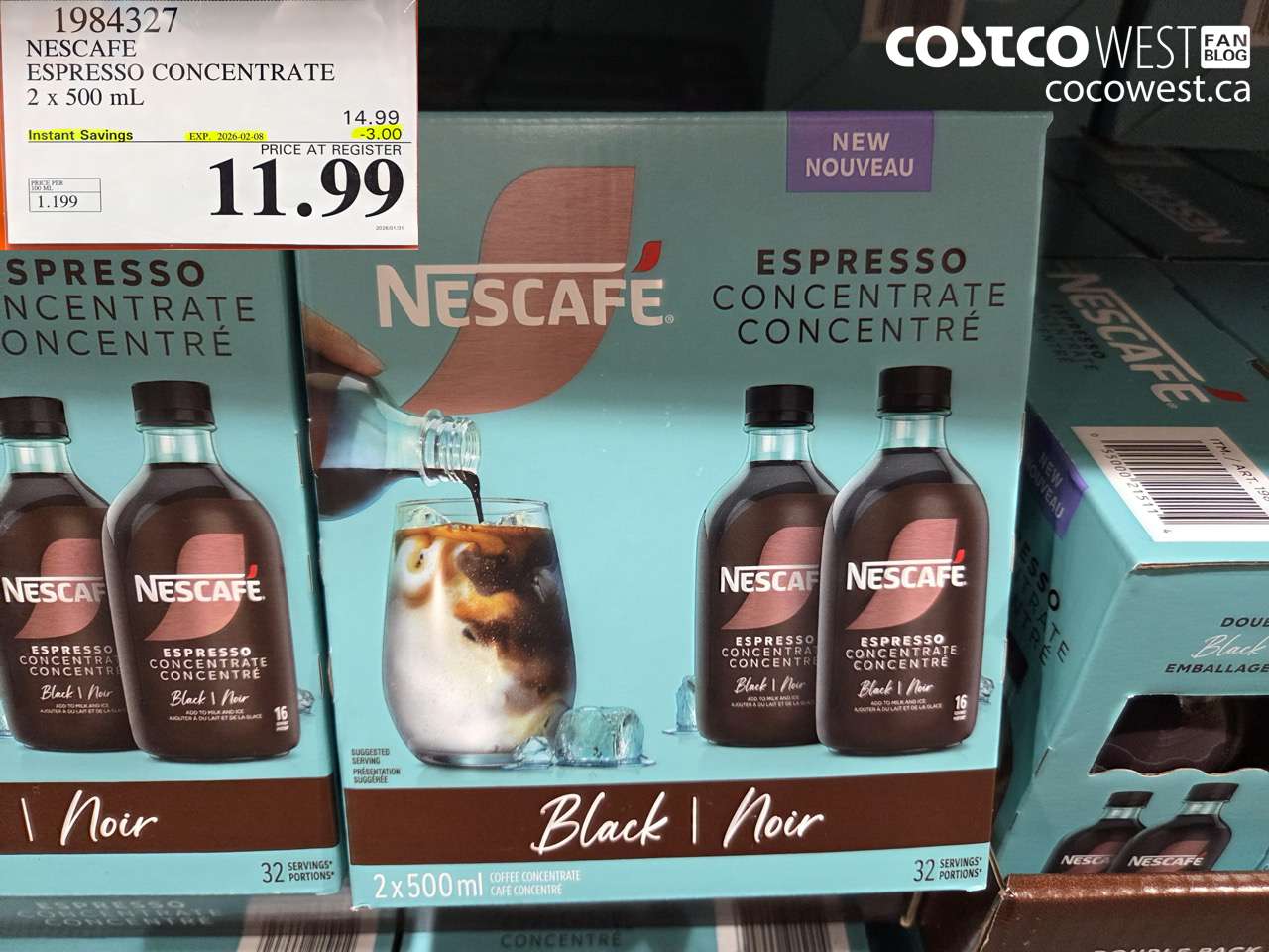 1984327 NESCAFE ESPRESSO CONCENTRATE 2 X 500ML ($3.00 INSTANT SAVINGS EXPIRES ON 2026-02-08) $11.99