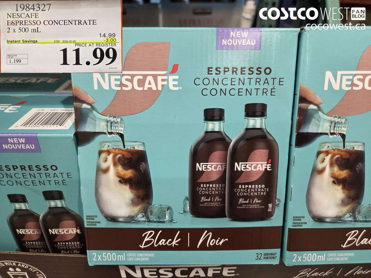 1984327 NESCAFE ESPRESSO CONCENTRATE 2 x 500 mL ($3.00 INSTANT SAVINGS EXPIRES ON 2026-02-08) $11.99