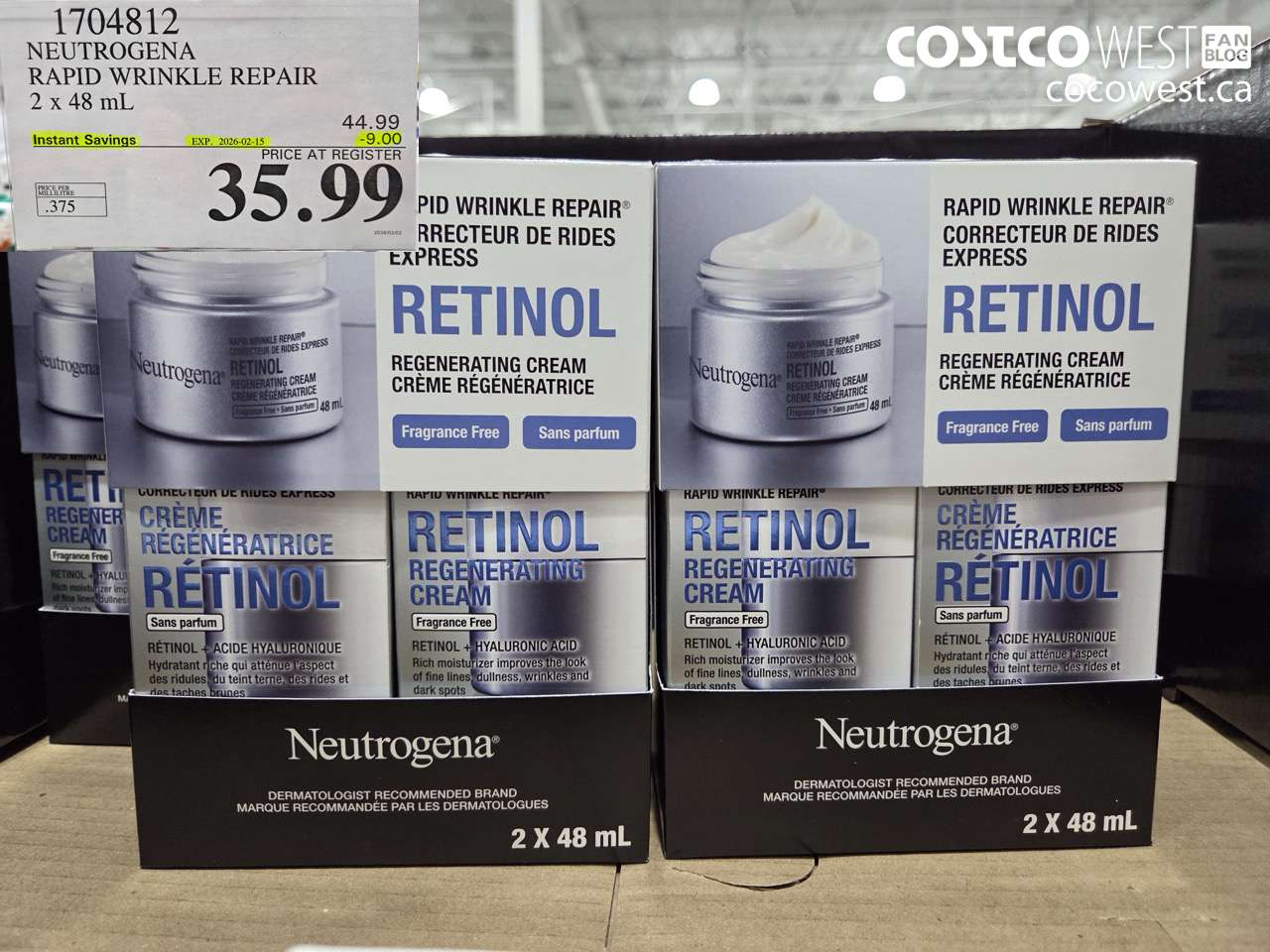 1704812 NEUTROGENA RAPID WRINKLE REPAIR 2 X 48ML ($9.00 INSTANT SAVINGS EXPIRES ON 2026-02-15) $35.99