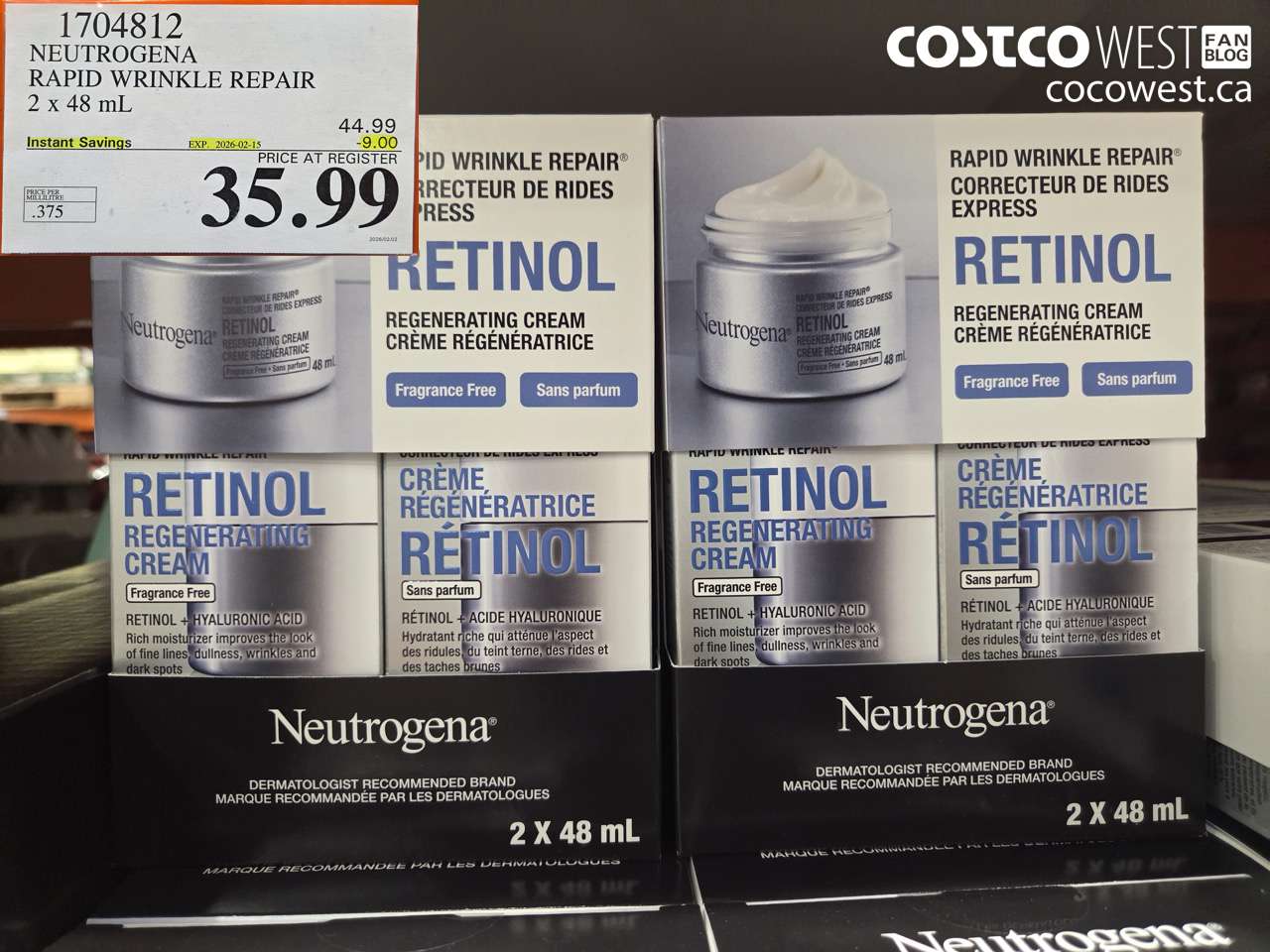 17048112 NEUTROGENA RAPID WRINKLE REPAIR 2 x 48 mL ($9.00 INSTANT SAVINGS EXPIRES ON 2026-02-15) $35.99