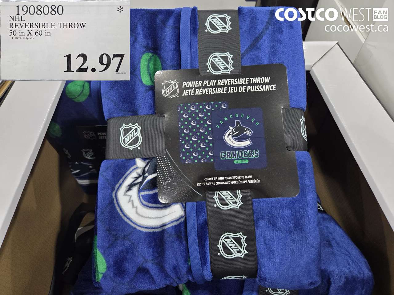 1908080 NHL REVERSIBLE THROW 50 in X 60 in $12.97