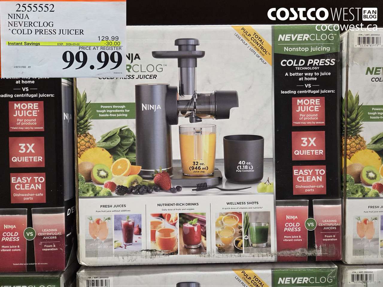 2555552 NINJA NEVERCLOG COLD PRESS JUICER ($30.00 INSTANT SAVINGS EXPIRES ON 2026-03-01) $99.99