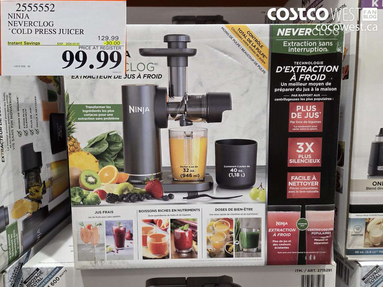 2555552 NINJA NEVERCLOG COLD PRESS JUICER ($30.00 INSTANT SAVINGS EXPIRES ON 2026-03-01) $99.99