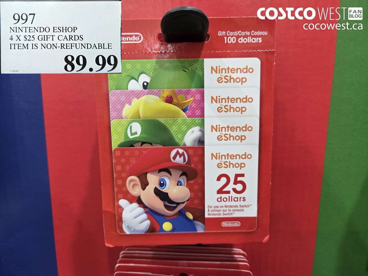 997 NINTENDO ESHOP 4 X $25 MULTI PACK ITEM SI NON-REFUNDABLE $89.99