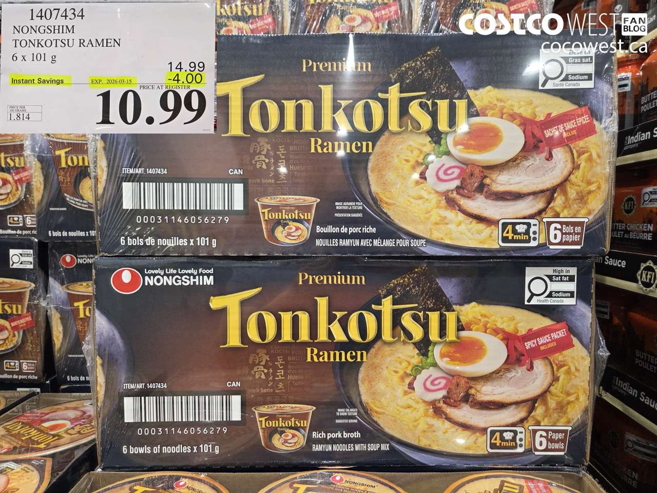 1407434 NONGSHIM TONKOTSU RAMEN 6 X 101 G ($4.00 INSTANT SAVINGS EXPIRES ON 2026-03-15) $10.99