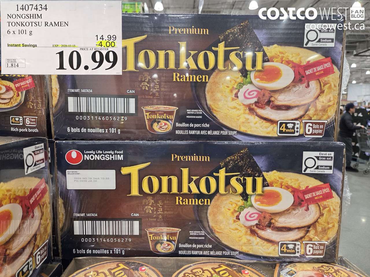 1407434 NONGSHIM TONKOTSU RAMEN 6 x 101 g ($4.00 INSTANT SAVINGS EXPIRES ON 2026-03-15) $10.99
