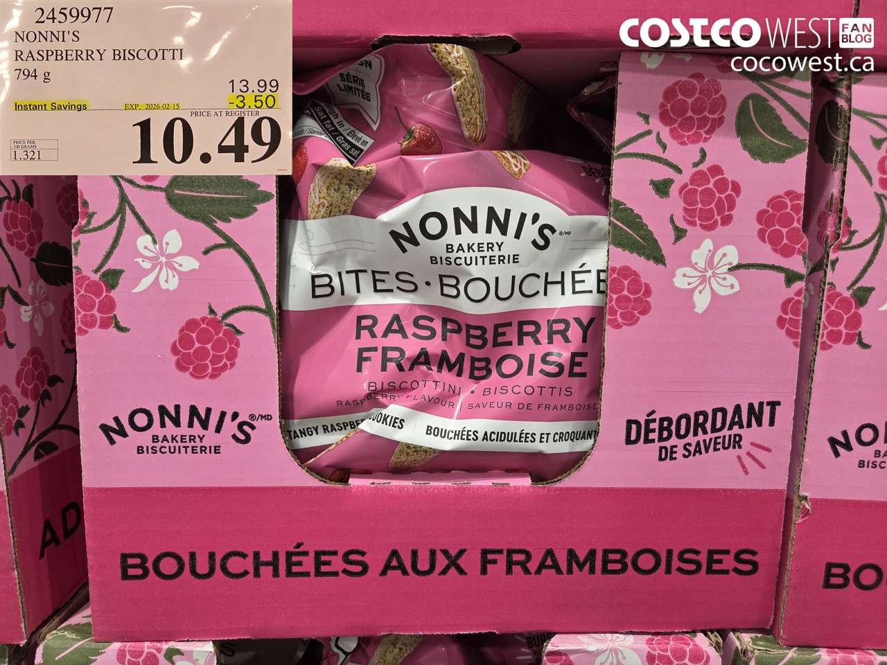 2459977 NONNI'S RASPBERRY BISCOTTI 794 g ($3.50 INSTANT SAVINGS EXPIRES ON 2026-02-15) $10.49