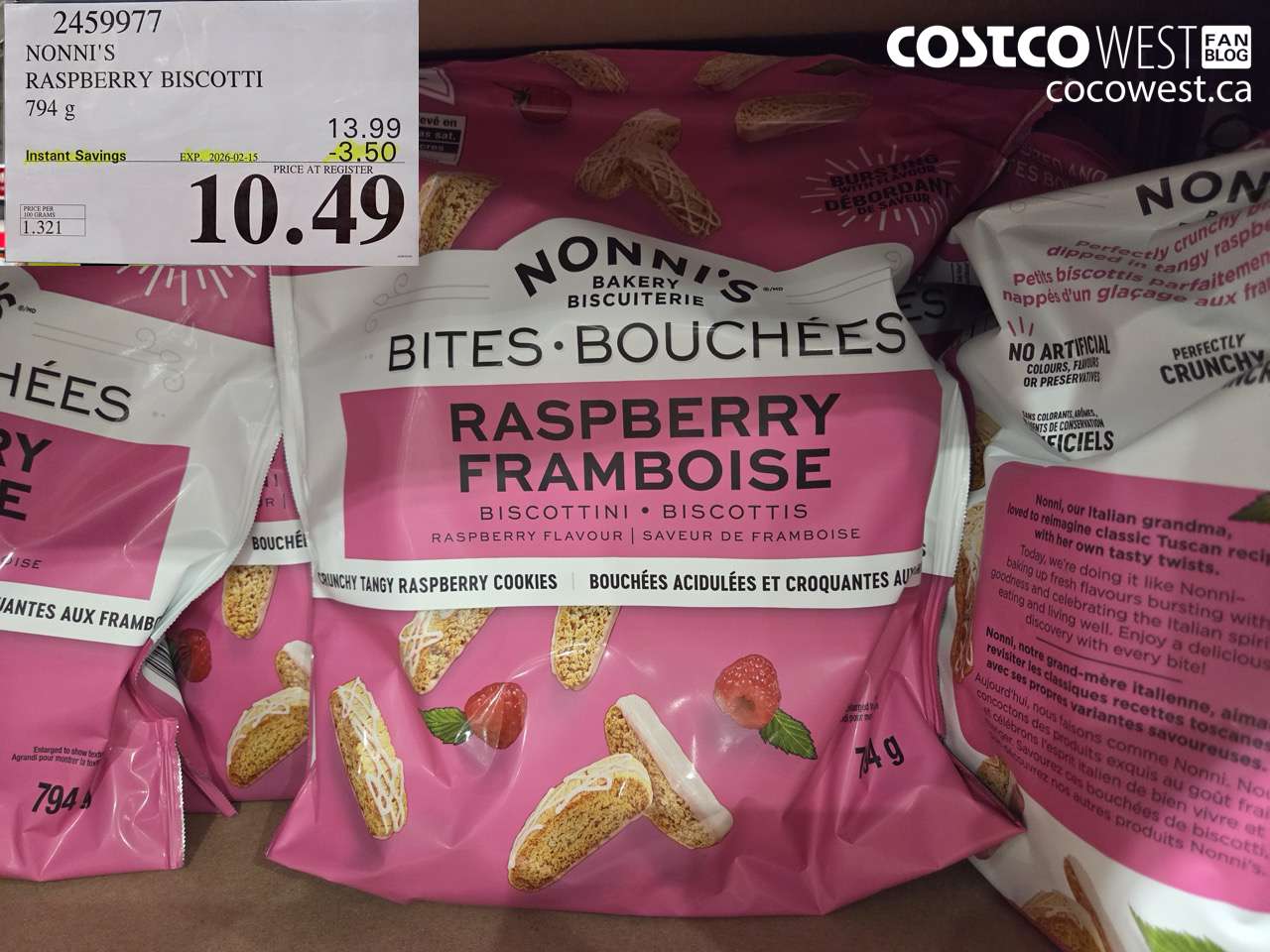 2459977 NONNI'S RASPBERRY BISCOTTI 794 g ($3.50 INSTANT SAVINGS EXPIRES ON 2026-02-15) $10.49