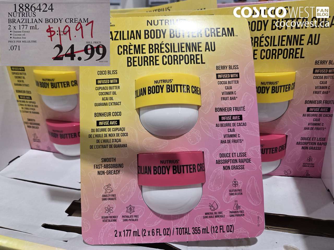 1886424 NUTRIUS BRAZILIAN BODY CREAM 2 x 177 mL $19.97