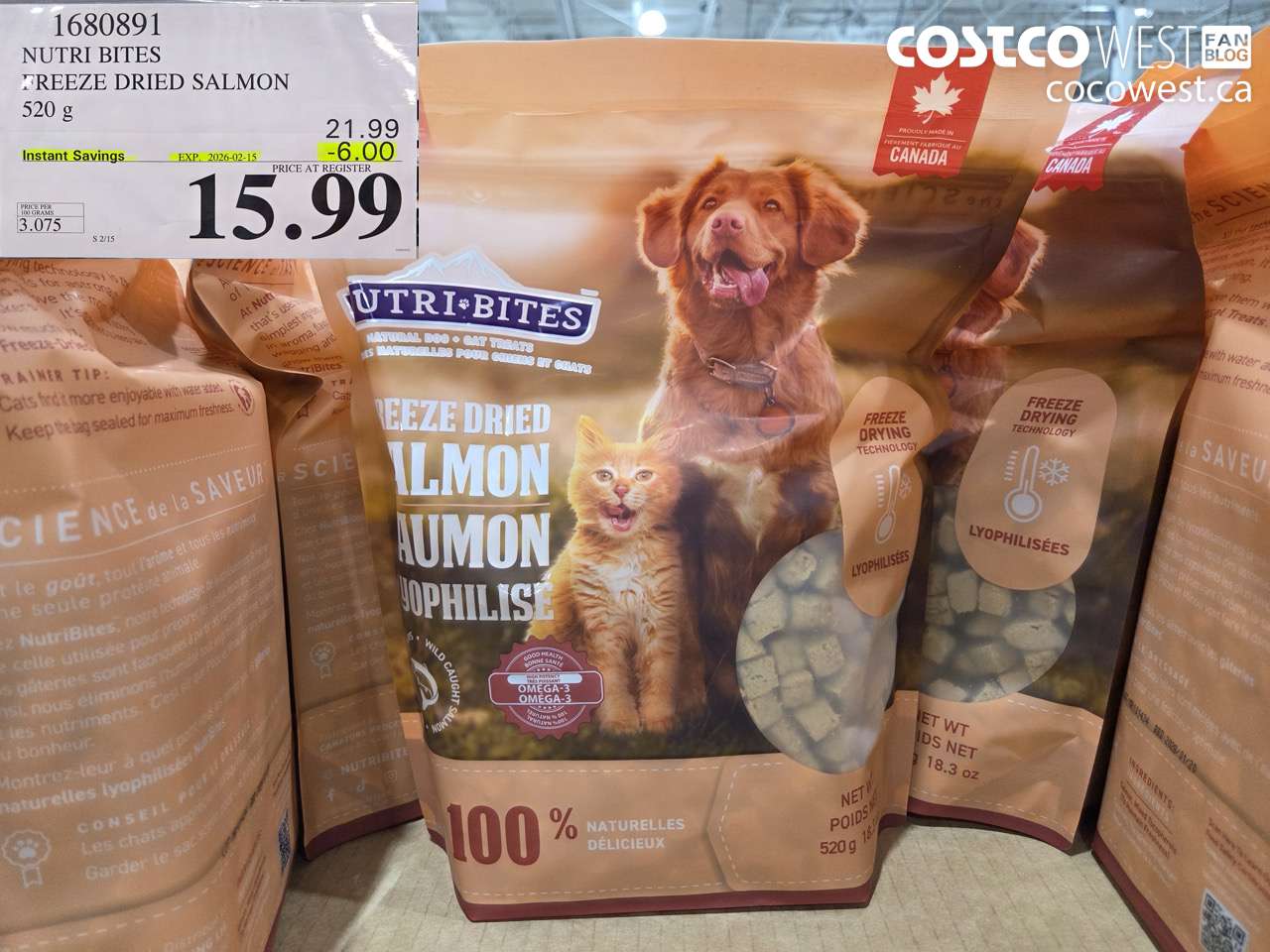 1680891 NUTRI BITES FREEZE DRIED SALMON 520G ($6.00 INSTANT SAVINGS EXPIRES ON 2026-02-15) $15.99