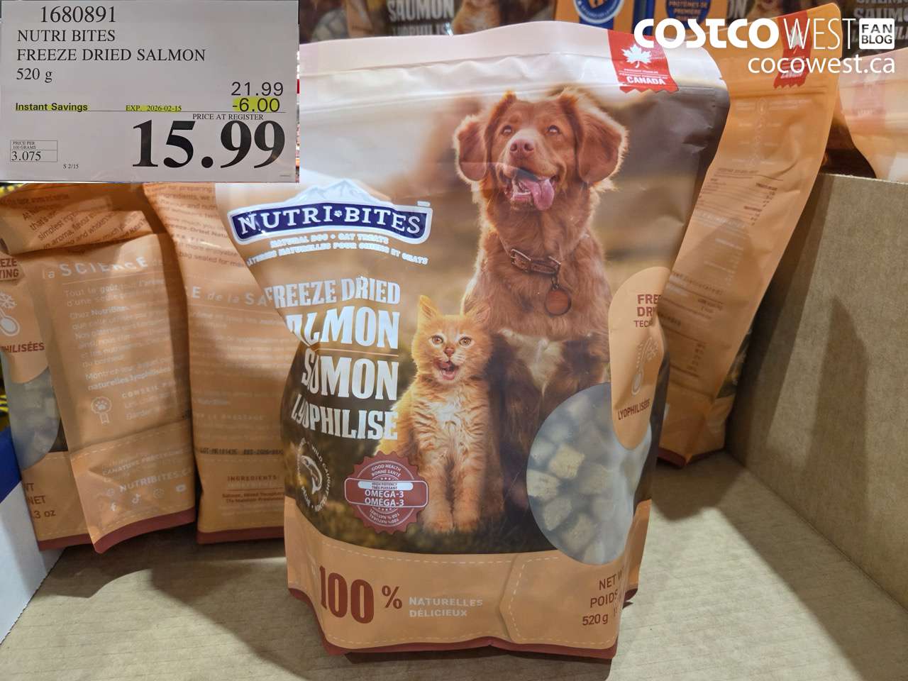 1680891 NUTRI BITES FREEZE DRIED SALMON 520G ($6.00 INSTANT SAVINGS EXPIRES ON 2026-02-15) $15.99