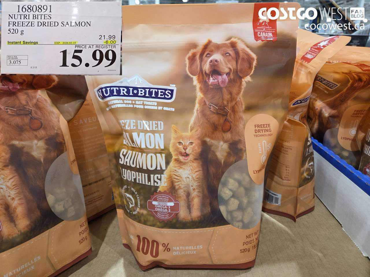 1680891 NUTRI BITES FREEZE DRIED SALMON 520 g ($6.00 INSTANT SAVINGS EXPIRES ON 2026-02-15) $15.99