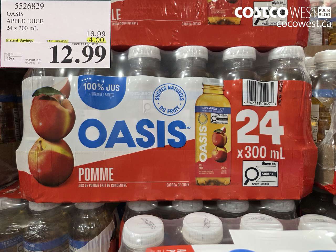 5526829 OASIS APPLE JUICE 24 X 300 ML ($4.00 INSTANT SAVINGS EXPIRES ON 2026-03-01) $12.99