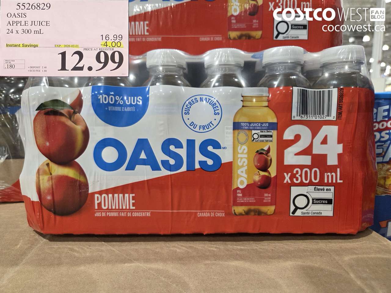 5526829 OASIS APPLE JUICE 24 x 300 mL ($4.00 INSTANT SAVINGS EXPIRES ON 2026-03-01) $12.99