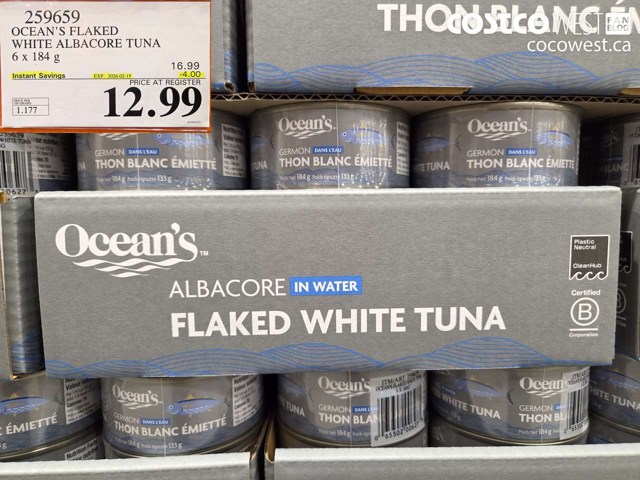259659 OCEAN'S FLAKED WHITE ALBACORE TUNA ($4.00 INSTANT SAVINGS EXPIRES ON 2026-02-15) $12.99