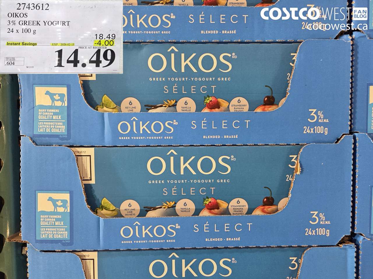 2743612 OIKOS 3% GREEK YOGURT 24 x 100 g ($4.00 INSTANT SAVINGS EXPIRES ON 2026-02-15) $14.49
