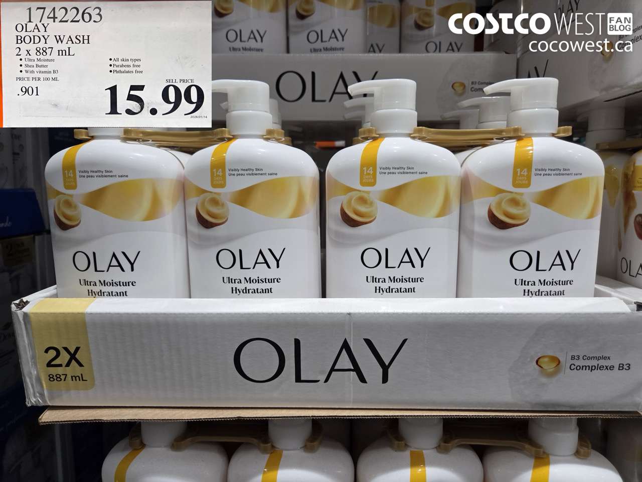 1742263 OLAY BODY WASH 2 x 887 mL $15.99