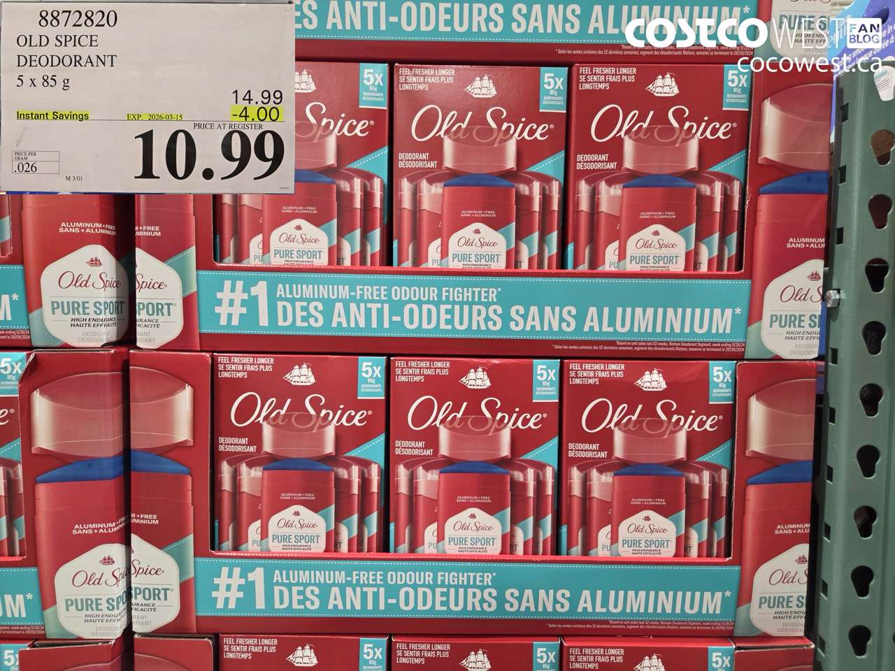 8872820 OLD SPICE DEODORANT 5 X 85G ($4.00 INSTANT SAVINGS EXPIRES ON 2026-03-15) $10.99