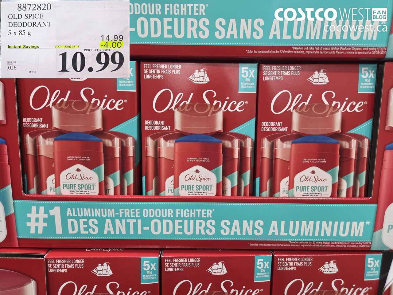 88772820 OLD SPICE DEODORANT 5 x 85 g ($4.00 INSTANT SAVINGS EXPIRES ON 2026-03-15) $10.99