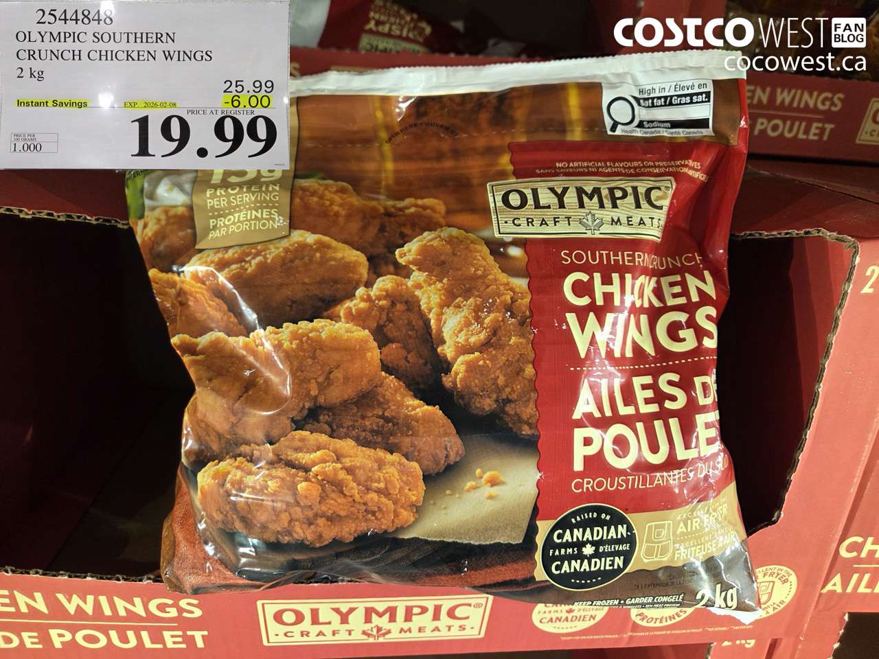 2544848 OLYMPIC SOUTHERN CRUNCH CHICKEN WINGS 2 kg ($6.00 INSTANT SAVINGS EXPIRES ON 2026-02-08) $19.99