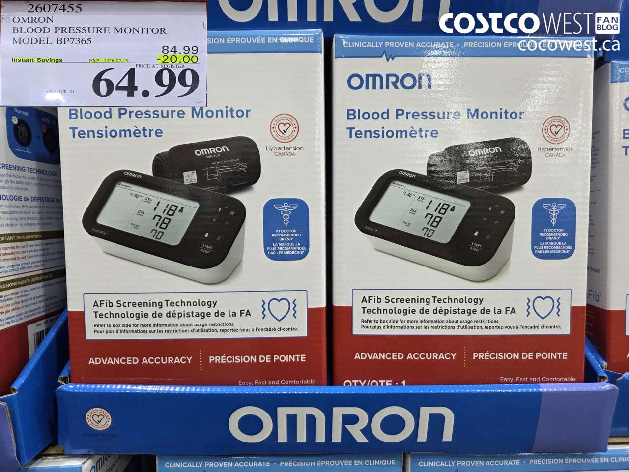 2607455 OMRON BLOOD PRESSURE MONITOR MODEL BP7365 ($20.00 INSTANT SAVINGS EXPIRES ON 2026-02-15) $64.99