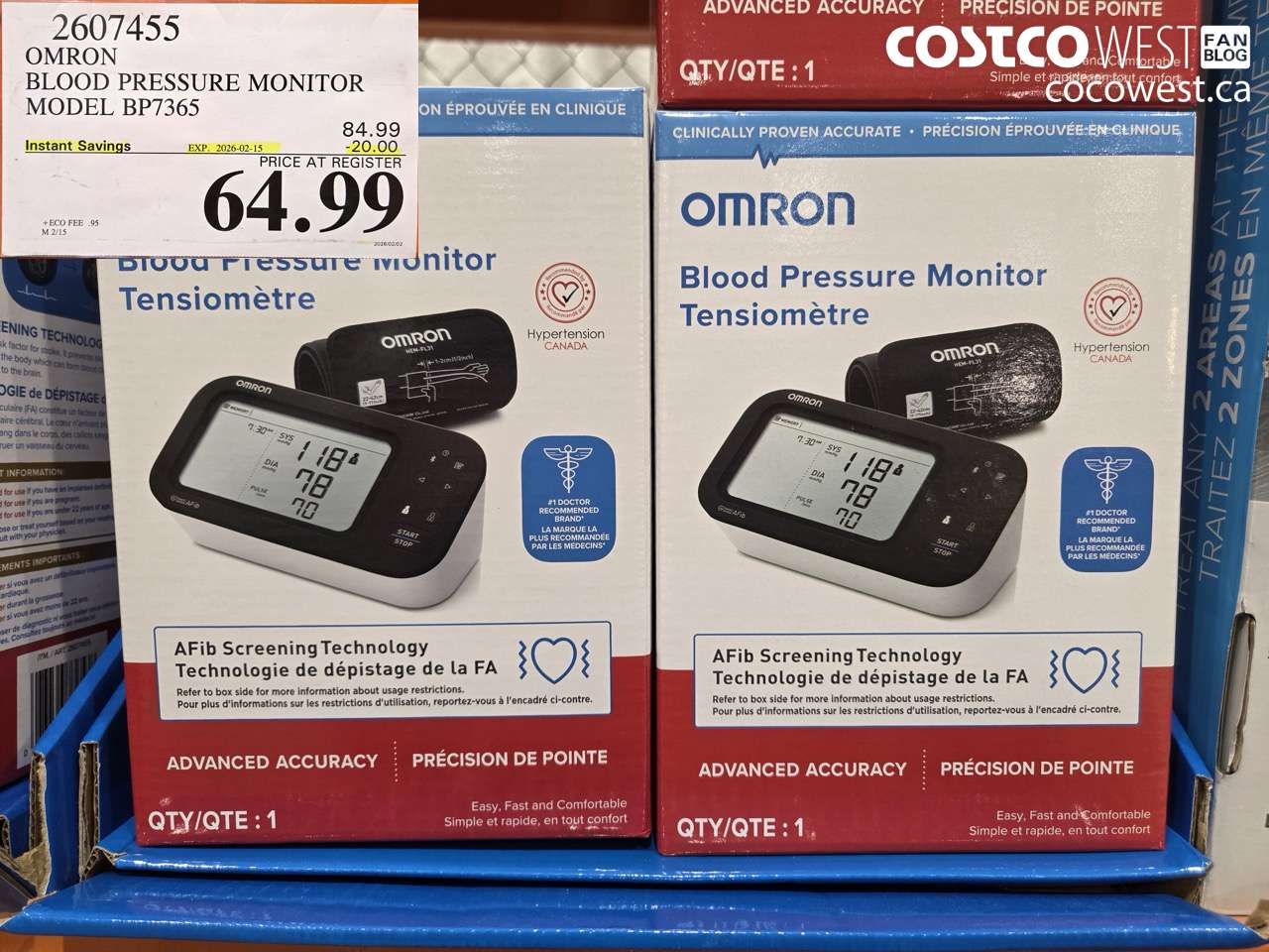 2607455 OMRON BLOOD PRESSURE MONITOR MODEL BP7365 ($20.00 INSTANT SAVINGS EXPIRES ON 2026-02-15) $64.99