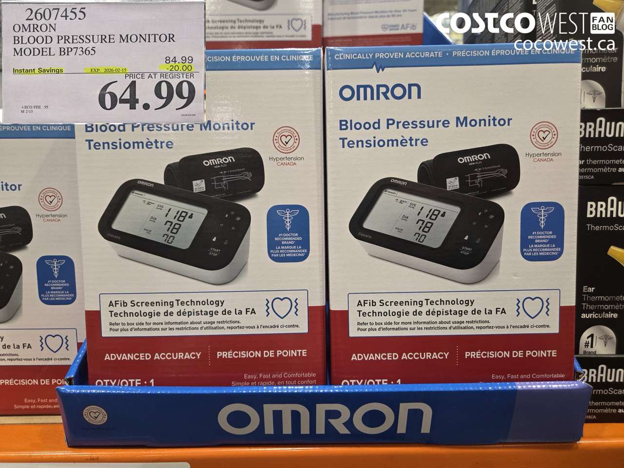 2607455 OMRON BLOOD PRESSURE MONITOR MODEL BP7365 ($20.00 INSTANT SAVINGS EXPIRES ON 2026-02-15) $64.99