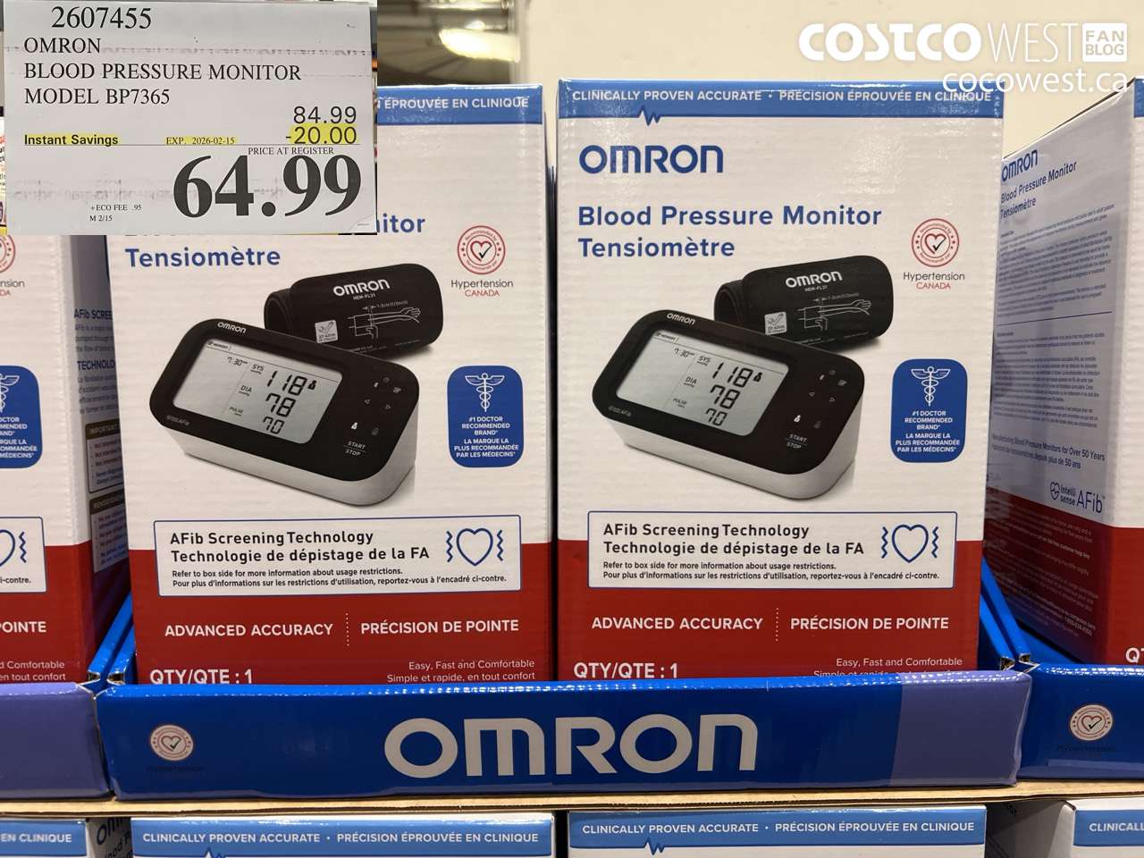 2607455 OMRON BLOOD PRESSURE MONITOR MODEL BP7365 ($20.00 INSTANT SAVINGS EXPIRES ON 2026-02-15) $64.99