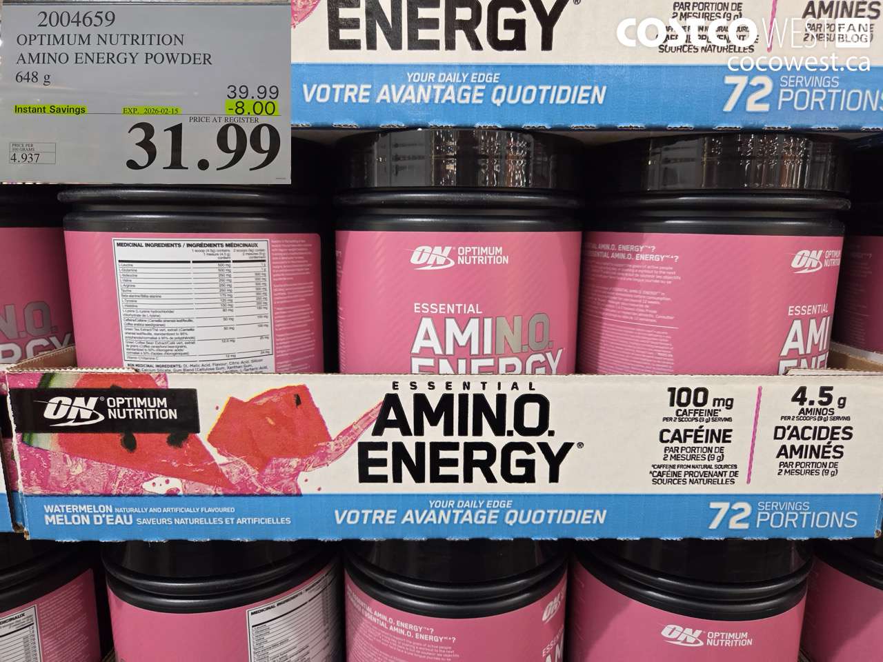2004659 OPTIMUM NUTRITION AMINO ENERGY POWDER 648G ($8.00 INSTANT SAVINGS EXPIRES ON 2026-02-15) $31.99