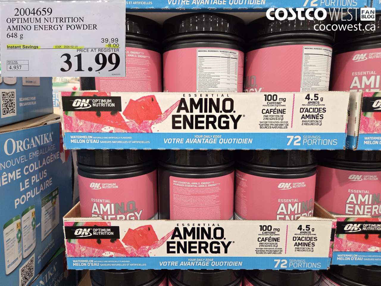 2004659 OPTIMUM NUTRITION AMINO ENERGY POWDER 648 g ($8.00 INSTANT SAVINGS EXPIRES ON 2026-02-15) $31.99