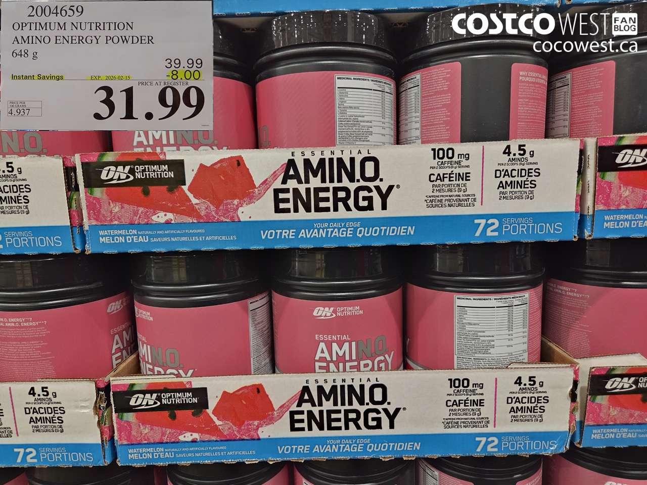 2004659 OPTIMUM NUTRITION AMINO ENERGY POWDER 648 g ($8.00 INSTANT SAVINGS EXPIRES ON 2026-02-15) $31.99