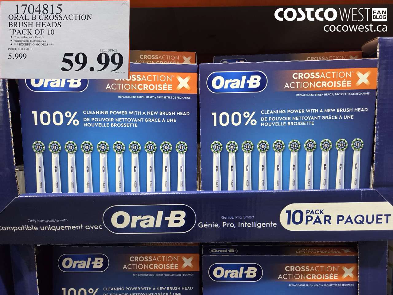 1704815 ORAL-B CROSSACTION BRUSH HEADS PACK OF 10 $59.99