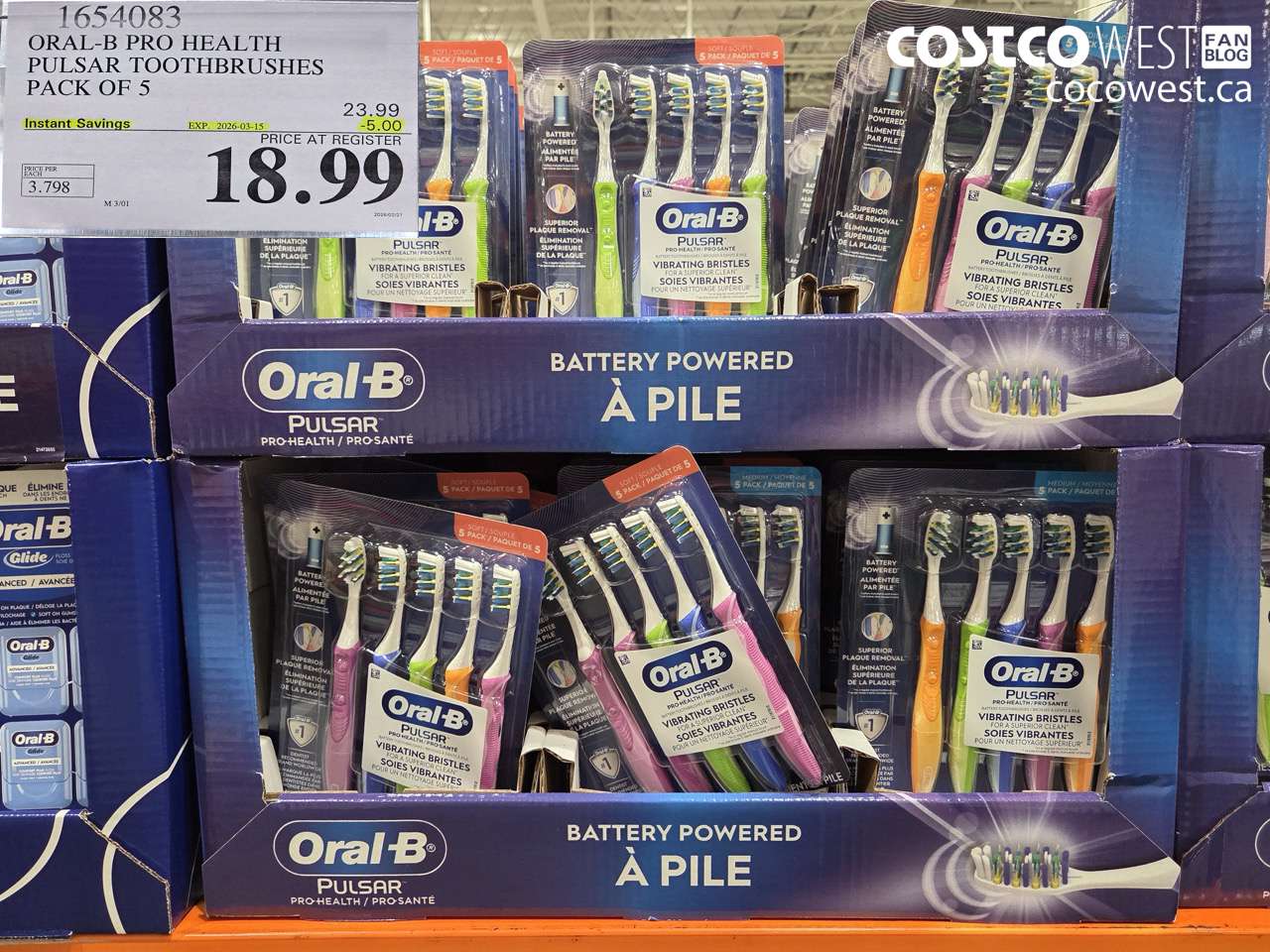 1654083 ORAL-B PRO HEALTH PULSAR TOOTHBRUSHES PACK OF 5 ($5.00 INSTANT SAVINGS EXPIRES ON 2026-03-15) $18.99