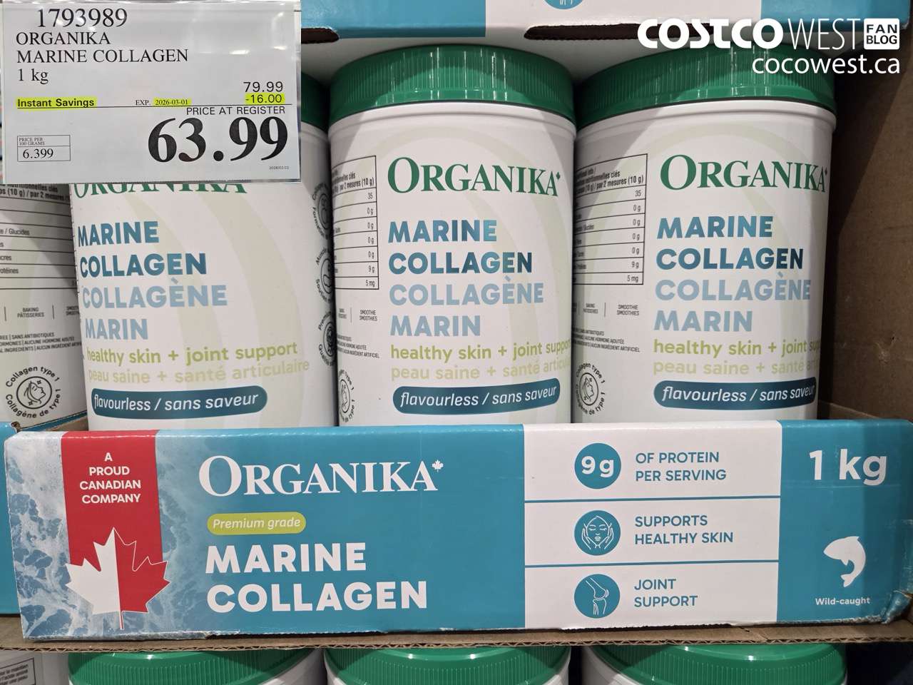 1793989 ORGANIKA MARINE COLLAGEN 1 KG ($16.00 INSTANT SAVINGS EXPIRES ON 2026-03-01) $63.99