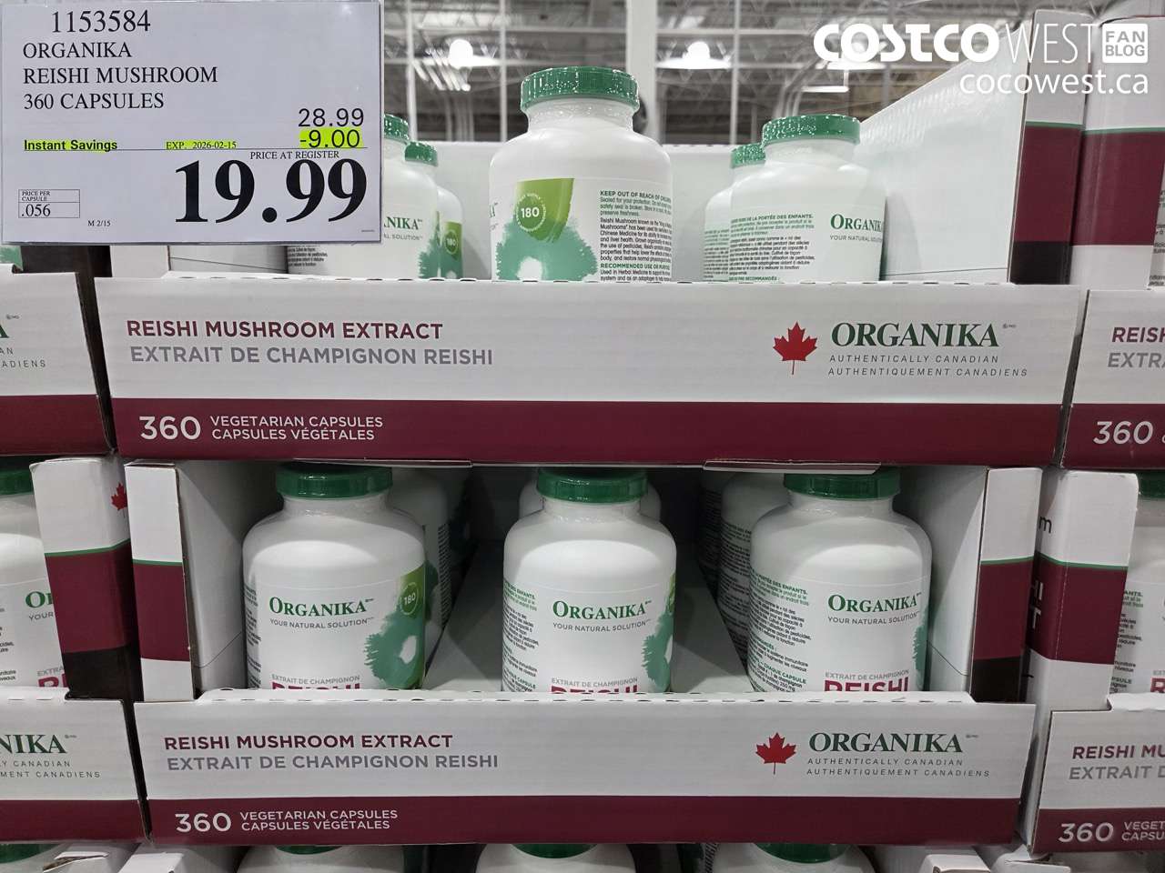 1153584 ORGANIKA REISHI MUSHROOM 360 CAPSULES ($9.00 INSTANT SAVINGS EXPIRES ON 2026-02-15) $19.99