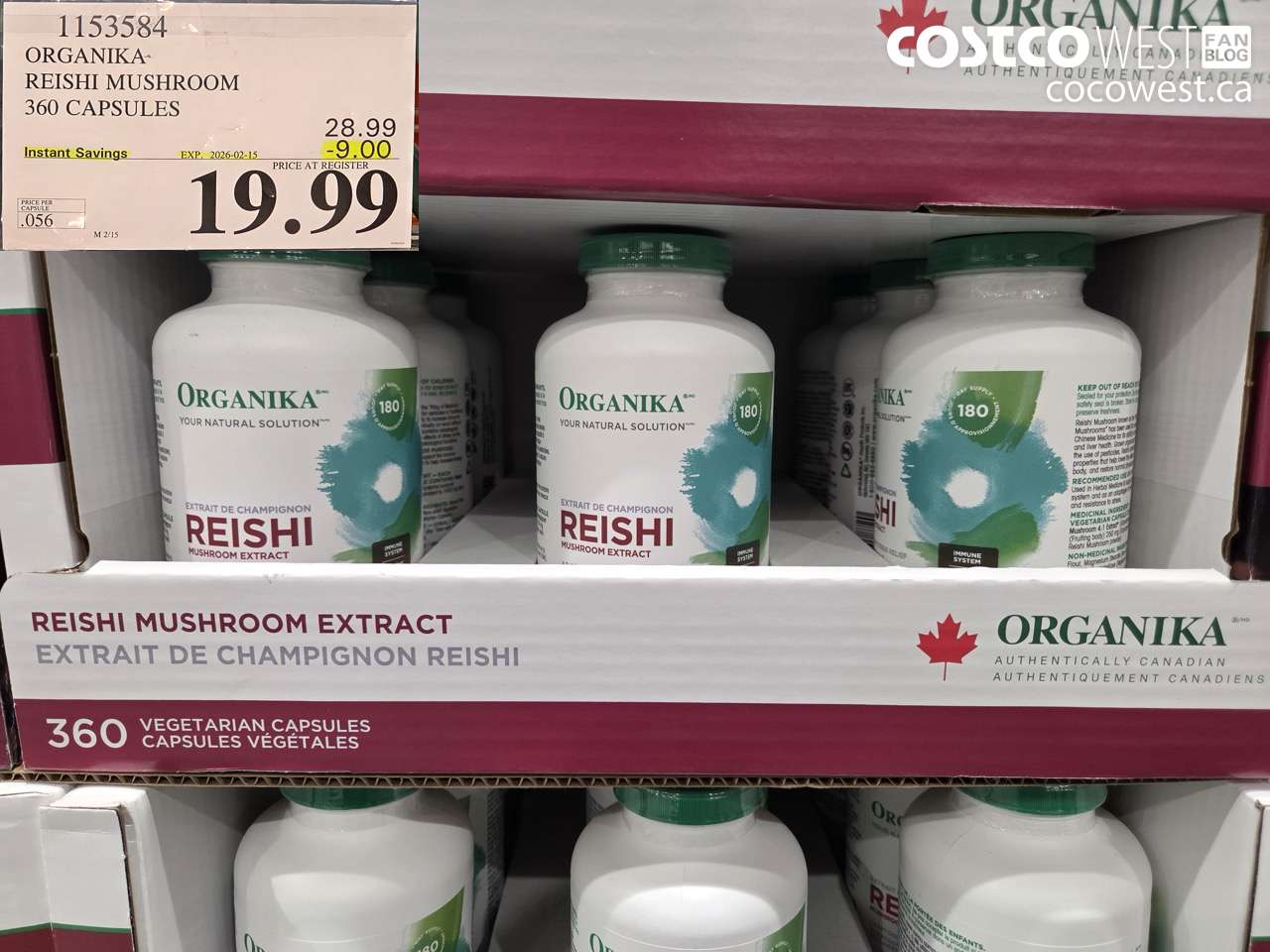 1153584 ORGANIKA REISHI MUSHROOM 360 CAPSULES ($9.00 INSTANT SAVINGS EXPIRES ON 2026-02-15) $19.99