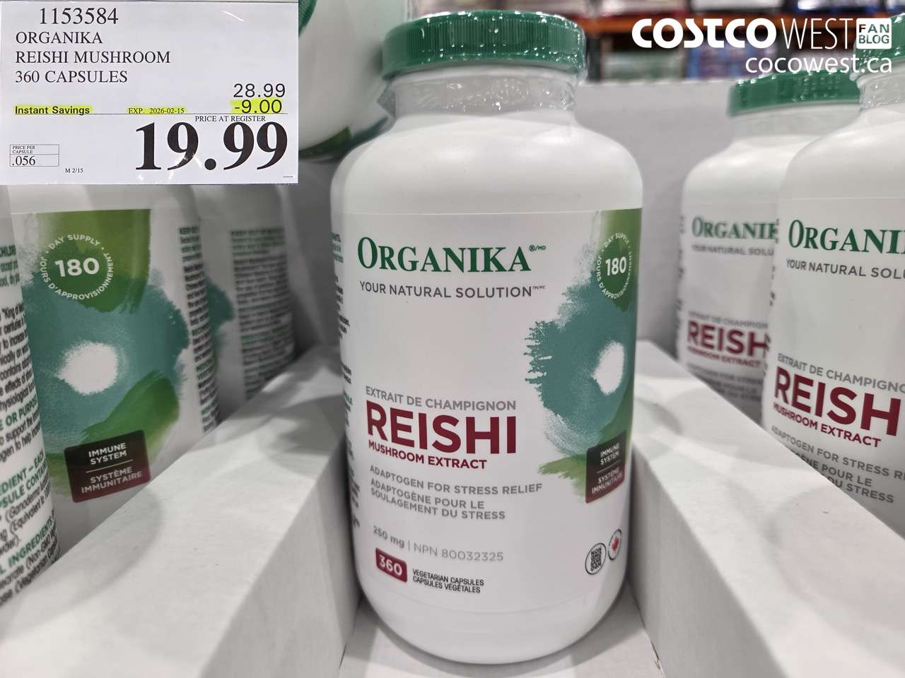 1153584 ORGANIKA REISHI MUSHROOM 360 CAPSULES ($9.00 INSTANT SAVINGS EXPIRES ON 2026-02-15) $19.99