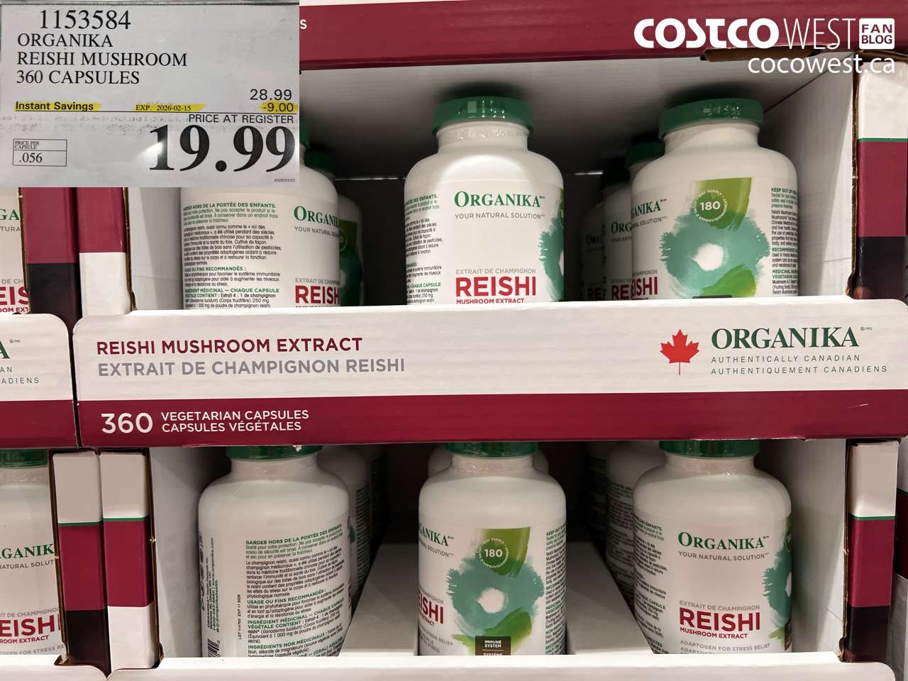 1153584 ORGANIKA REISHI MUSHROOM 360 CAPSULES ($9.00 INSTANT SAVINGS EXPIRES ON 2026-02-15) $19.99