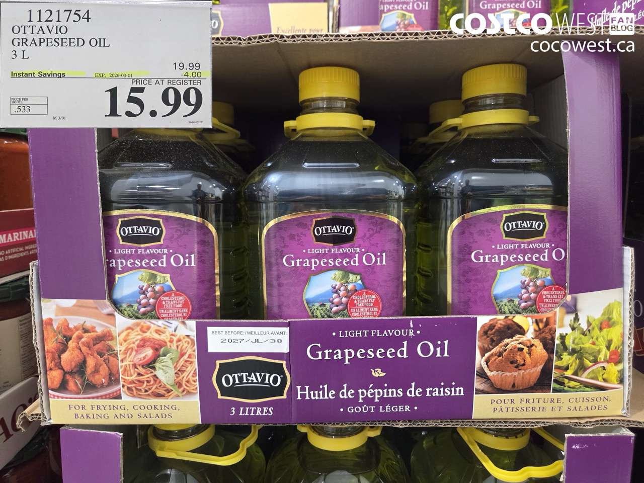 1121754 OTTAVIO GRAPESEED OIL 3 L ($4.00 INSTANT SAVINGS EXPIRES ON 2026-03-01) $15.99