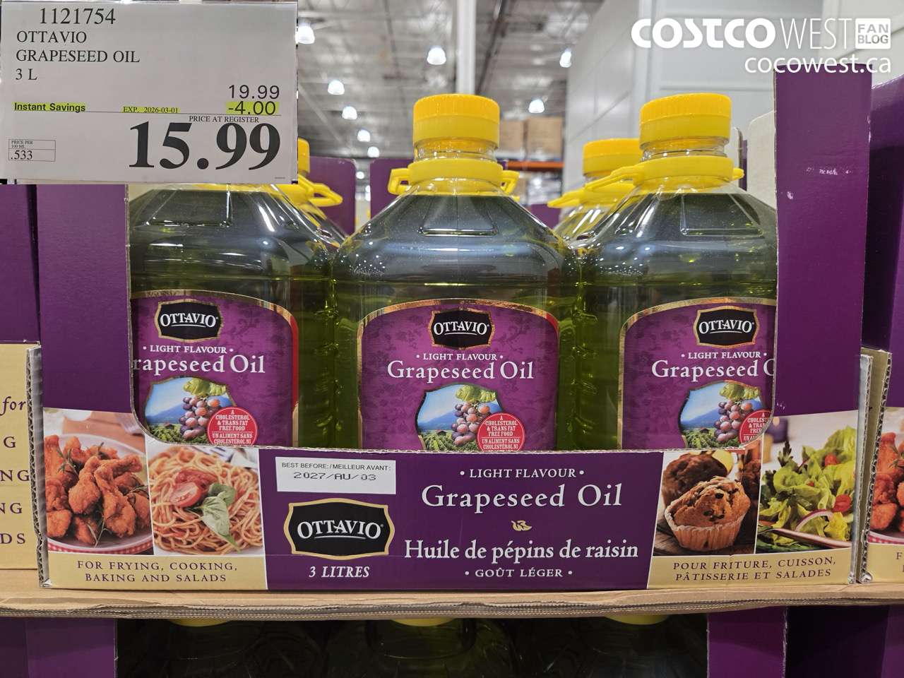 1121754 OTTAVIO GRAPESEED OIL 3 L ($4.00 INSTANT SAVINGS EXPIRES ON 2026-03-01) $15.99