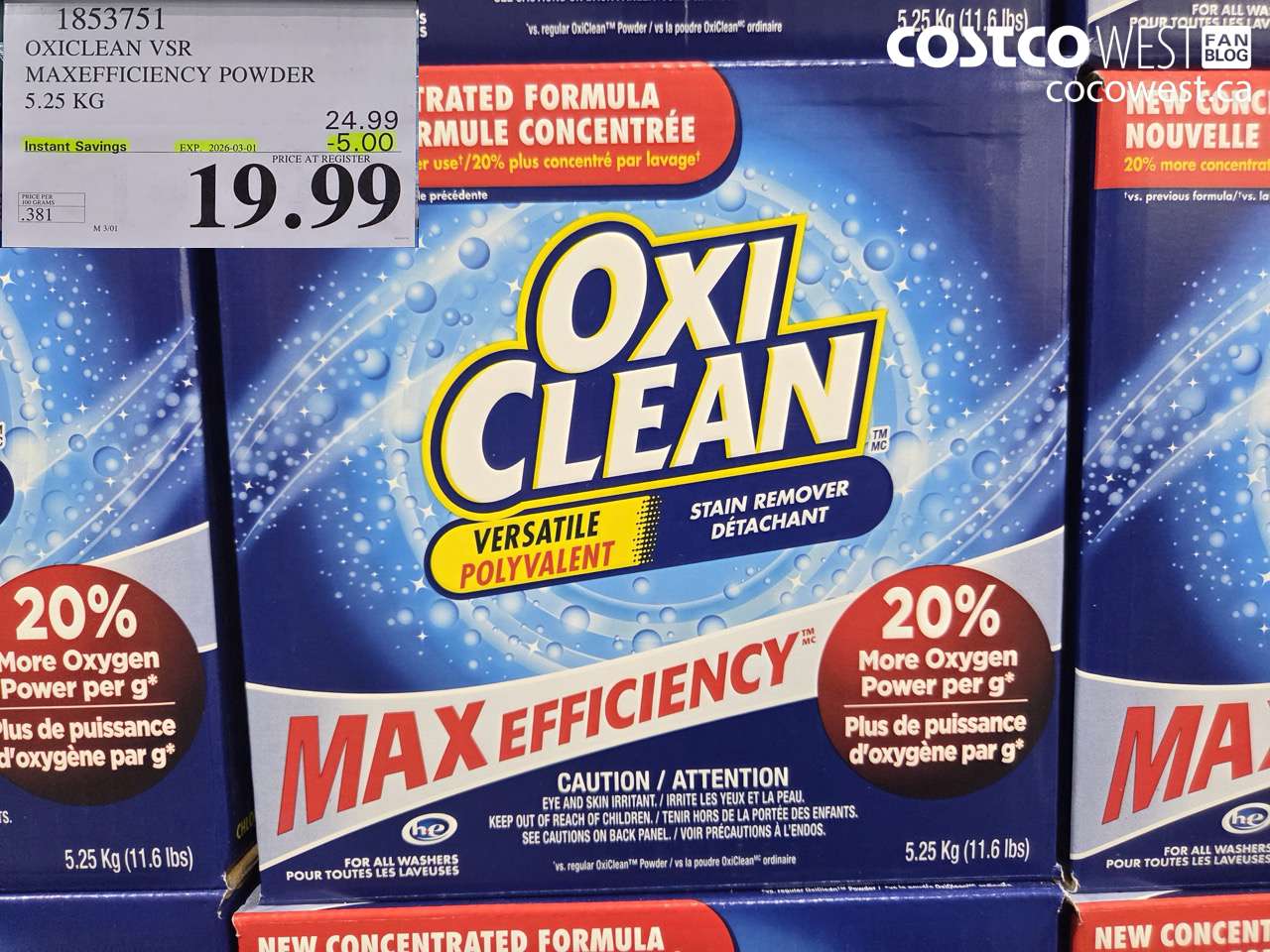 1853751 OXICLEAN VSR MAXEFFICIENCY POWDER 5.25 KG ($5.00 INSTANT SAVINGS EXPIRES ON 2026-03-01) $19.99