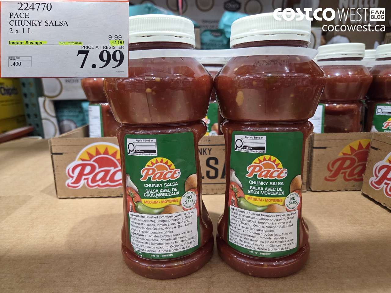 224770 PACE THICK & CHUNKY SALSA 2 X 1L ($2.00 INSTANT SAVINGS EXPIRES ON 2026-02-08) $7.99