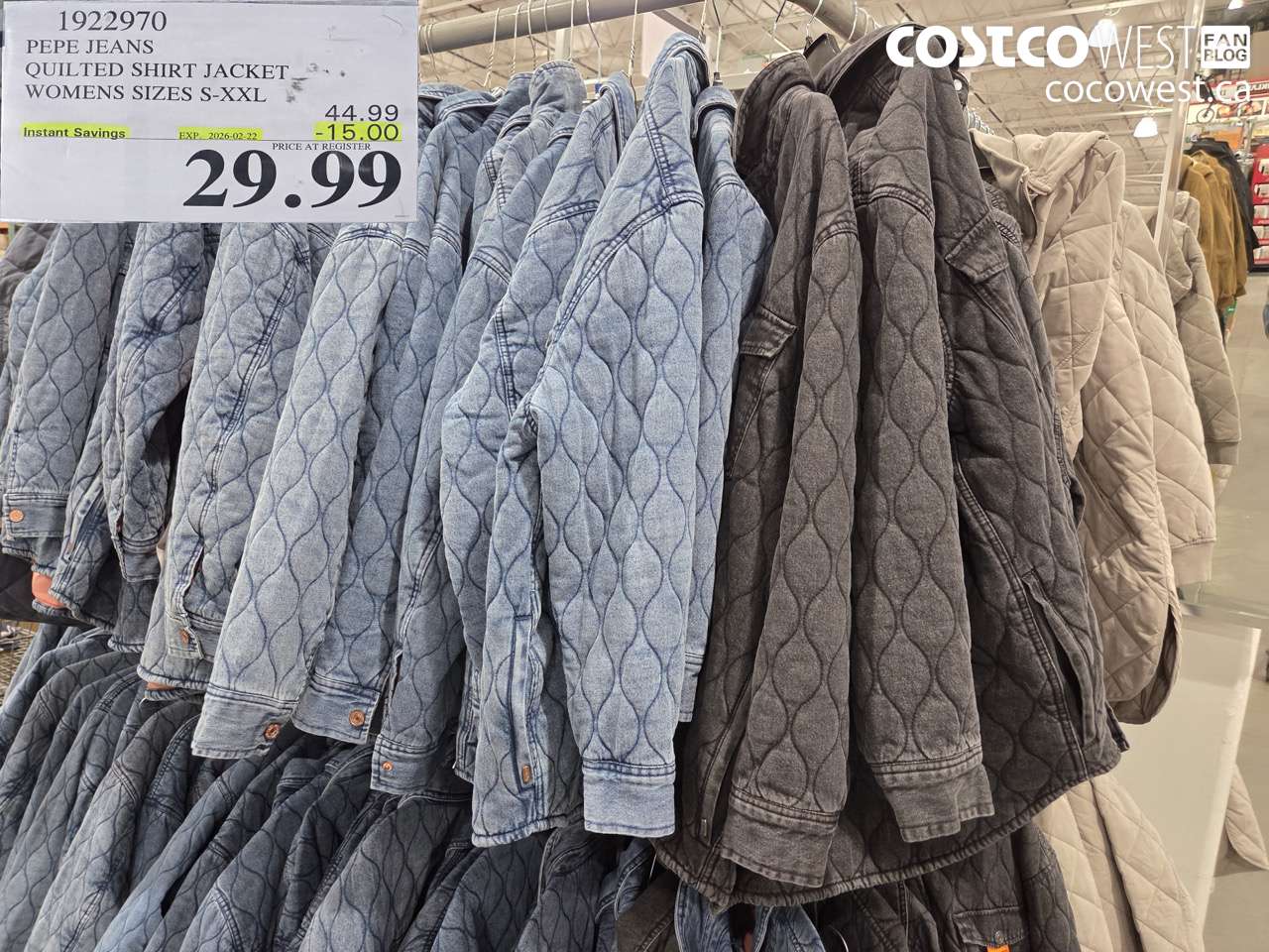 1922970 PEPE JEANS QUILTED SHIRT JACKET WOMENS SIZES S-XXL ($15.00 INSTANT SAVINGS EXPIRES ON 2026-02-22) $29.99