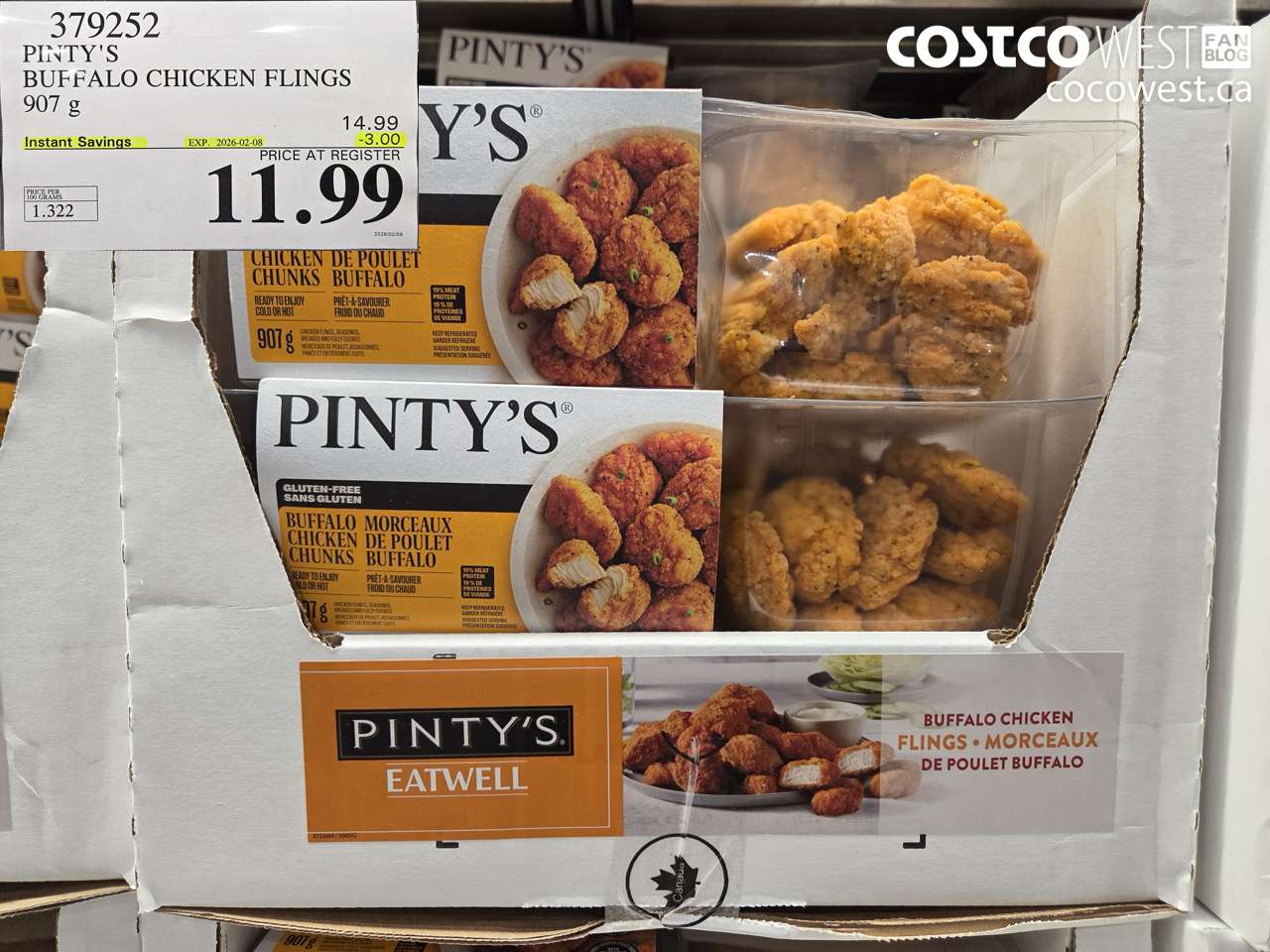 379252 PINTY'S BUFFALO CHICKEN FLINGS 907 g ($3.00 INSTANT SAVINGS EXPIRES ON 2026-02-08) $11.99