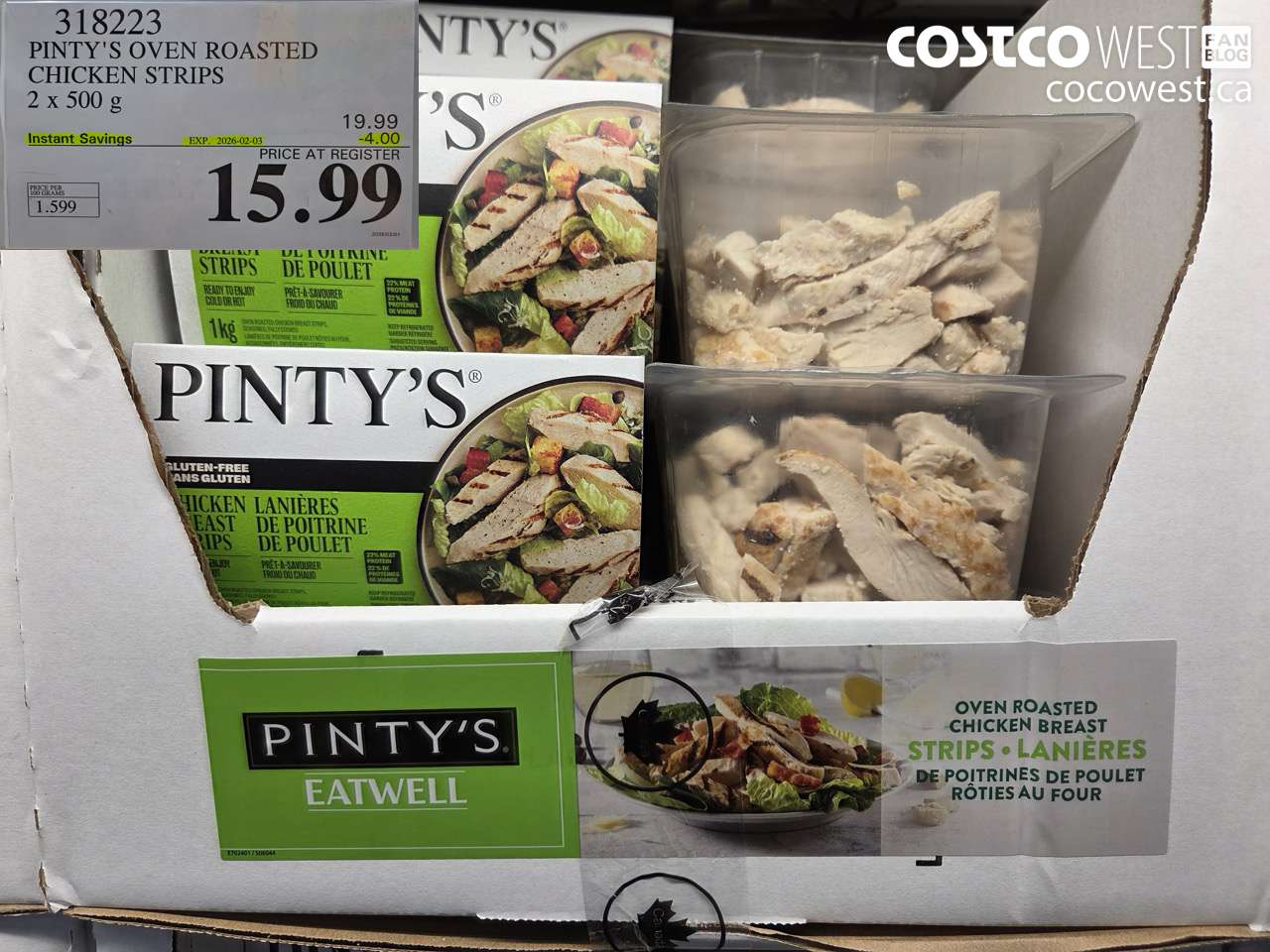 318223 PINTY'S OVEN ROASTED CHICKEN STRIPS 2 x 500 g ($4.00 INSTANT SAVINGS EXPIRES ON 2026-02-03) $15.99