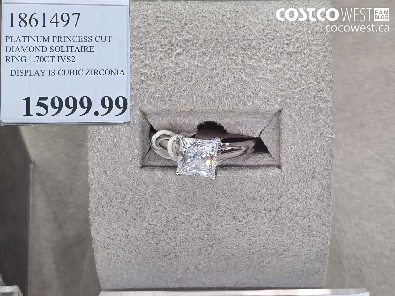 1861497 PLATINUM PRINCESS CUT DIAMOND SOLITAIRE RING 1.70CT IVS2 $15999.99